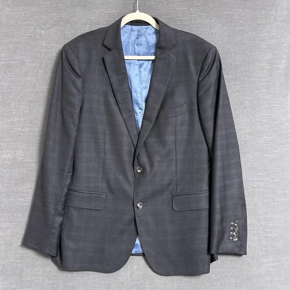 J Hilburn Sport Coat 42R Slim European Custom Gray Check Plaid Portugal Blazer